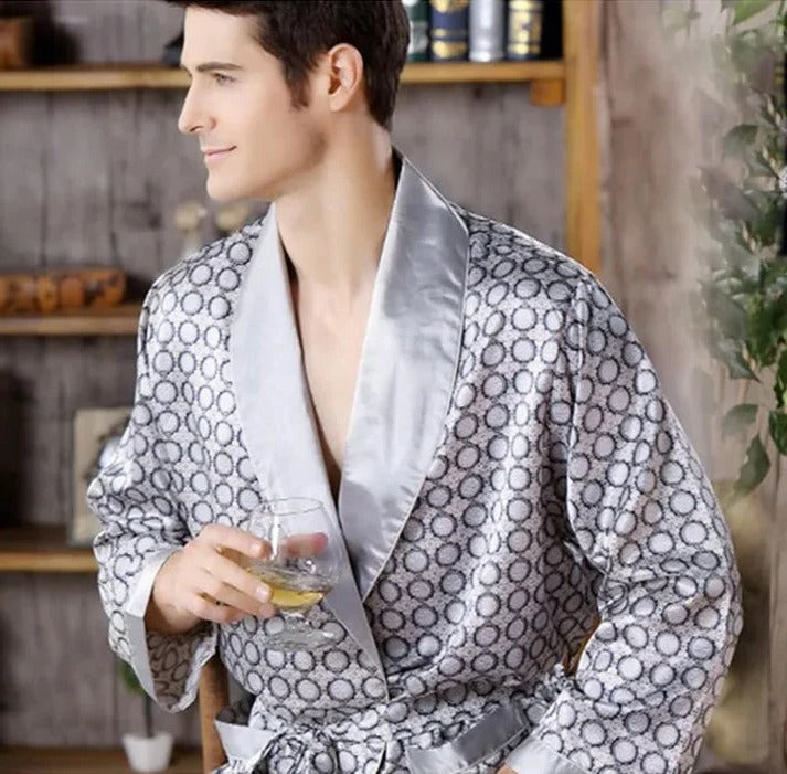 TrendAura Men's Patterned Kimono Robe - Lightweight Lounge Wear with Relaxed Fit