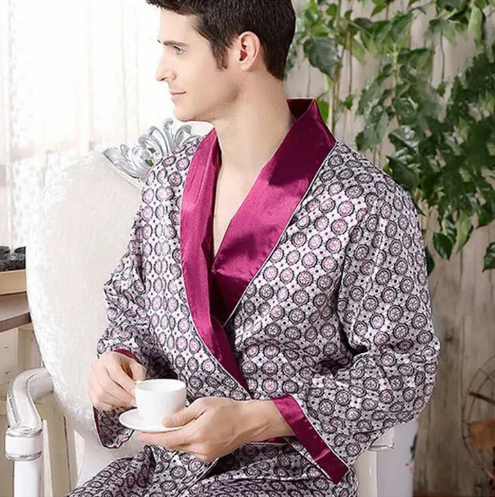 TrendAura Men's Patterned Kimono Robe - Lightweight Lounge Wear with Relaxed Fit
