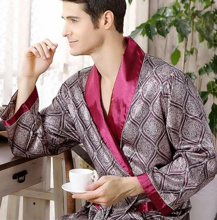 TrendAura Men's Patterned Kimono Robe - Lightweight Lounge Wear with Relaxed Fit