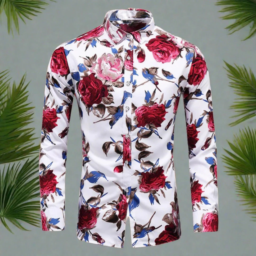 Mens Floral Long Sleeve Casual Shirt With Relaxed Fit Breathable Comfort TrendAura