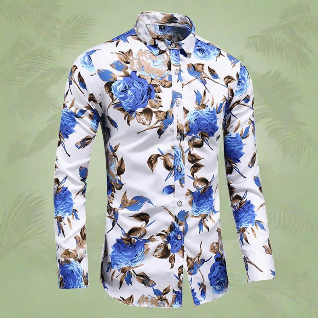 Mens Floral Long Sleeve Casual Shirt With Relaxed Fit Breathable Comfort TrendAura