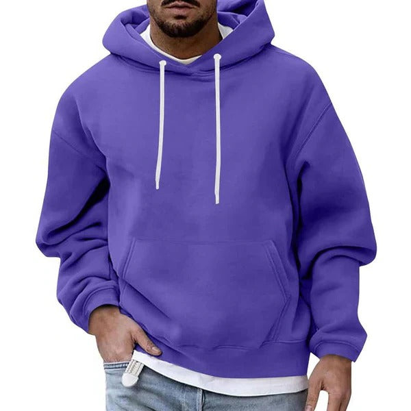 Mens Hoodie With Front Pocket Drawstring Hood Relaxed Fit Cozy Light Blue By TrendAura
