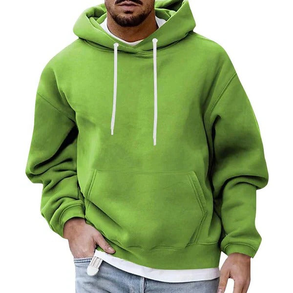 Mens Hoodie With Front Pocket Drawstring Hood Relaxed Fit Cozy Light Blue By TrendAura