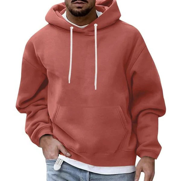 Mens Hoodie With Front Pocket Drawstring Hood Relaxed Fit Cozy Light Blue By TrendAura