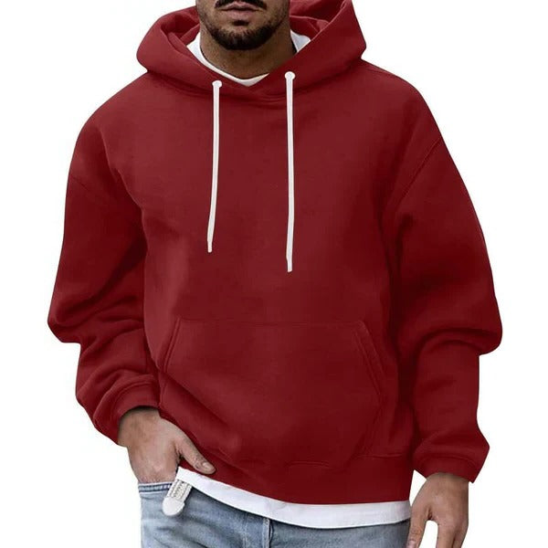 Mens Hoodie With Front Pocket Drawstring Hood Relaxed Fit Cozy Light Blue By TrendAura