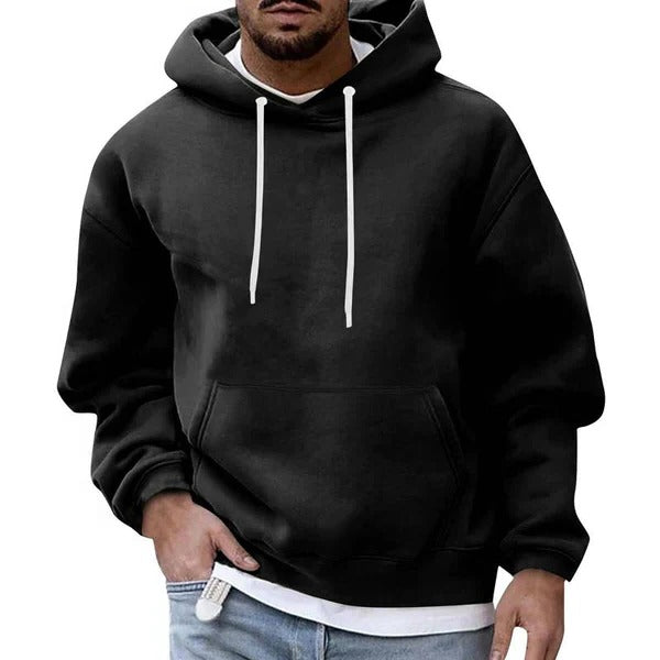 Mens Hoodie With Front Pocket Drawstring Hood Relaxed Fit Cozy Light Blue By TrendAura