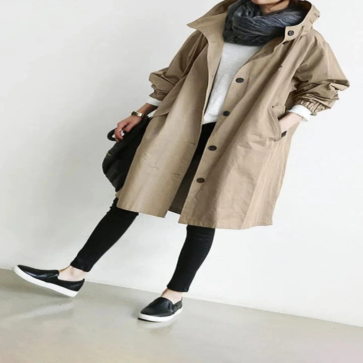 Water-Resistant Hooded Overcoat for Outdoor Use
