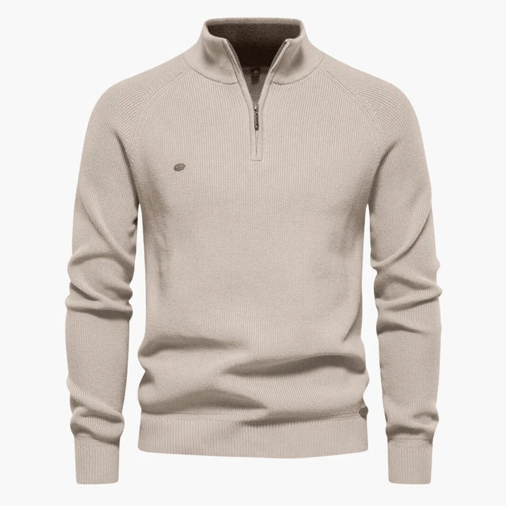 TrendAura Men's Navy Knit Sweater With Quarter Zip Collar For Professional And Casual Wear