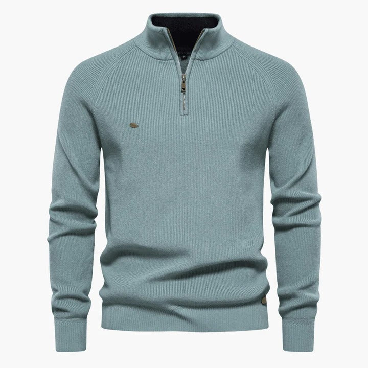 TrendAura Men's Navy Knit Sweater With Quarter Zip Collar For Professional And Casual Wear