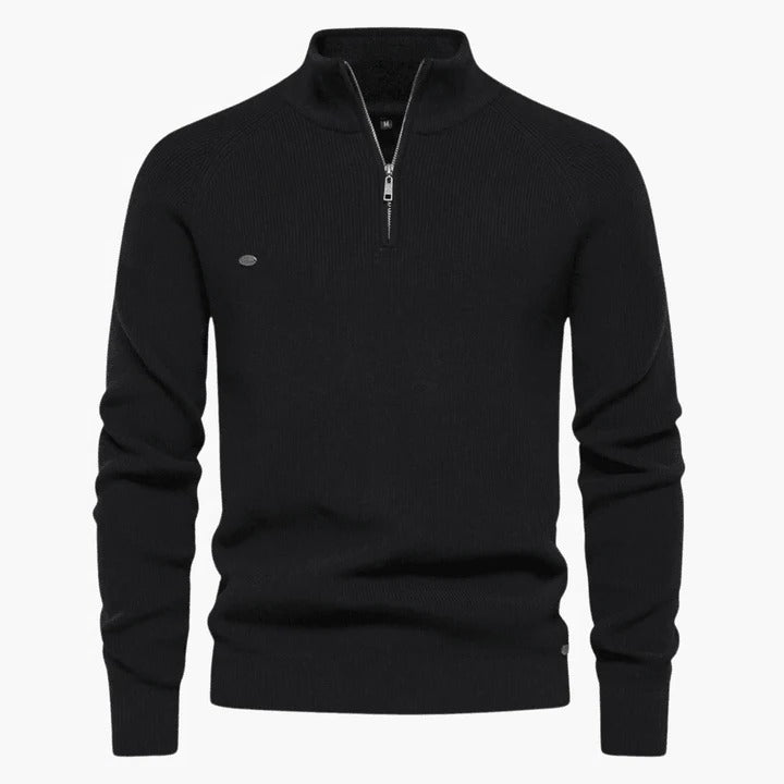 TrendAura Men's Navy Knit Sweater With Quarter Zip Collar For Professional And Casual Wear