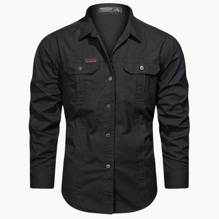 TrendAura Men's Long Sleeve Cargo Shirt With Front Chest Pockets For Everyday Wear Khaki