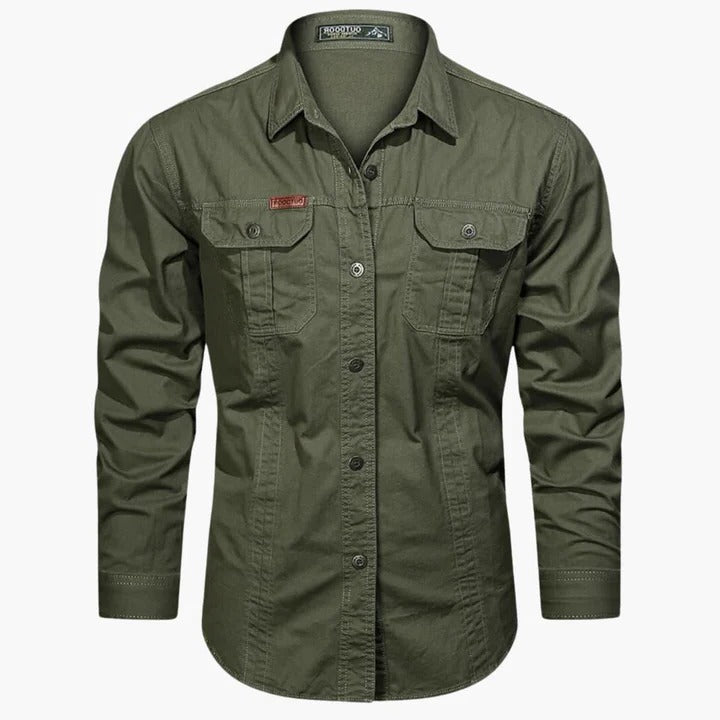 TrendAura Men's Long Sleeve Cargo Shirt With Front Chest Pockets For Everyday Wear Khaki