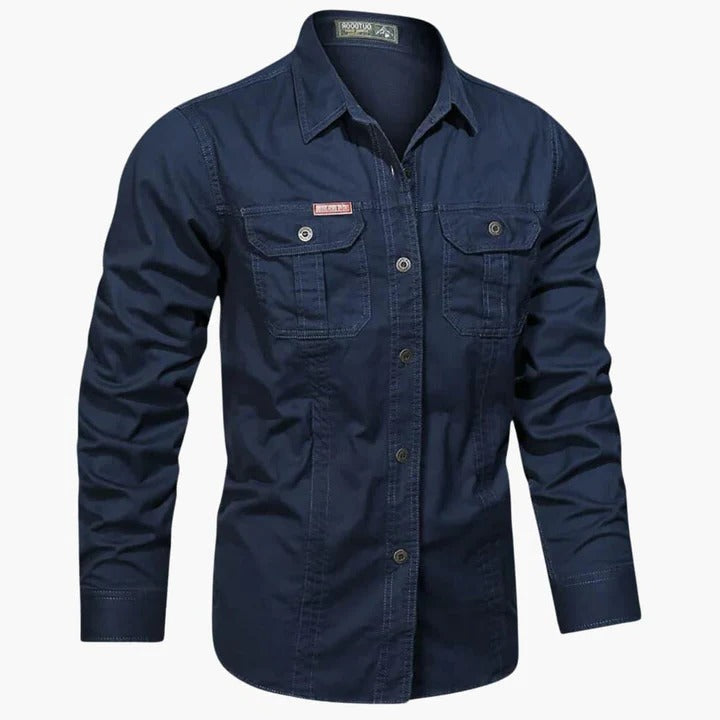 TrendAura Men's Long Sleeve Cargo Shirt With Front Chest Pockets For Everyday Wear Khaki