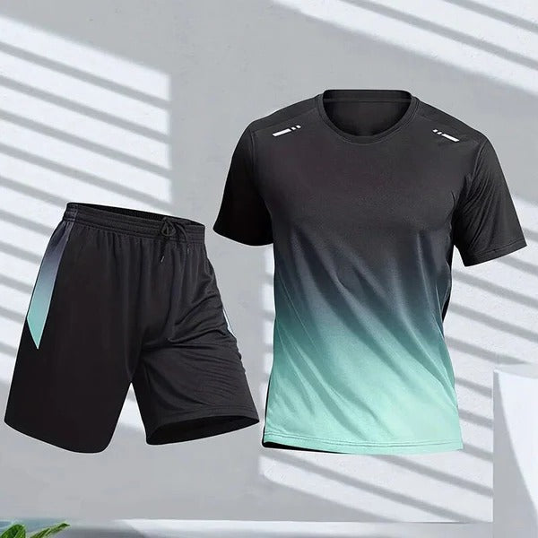 TrendAura Mens Two Piece Gradient Activewear Set Blue to Black Lightweight Durable for Workouts Runs and Outdoors