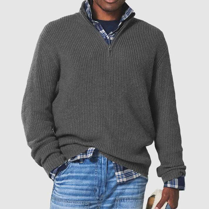 TrendAura Mens Half Zip Warm Sweater For Everyday Wear Classic Rib Knit With Clean Structured Look