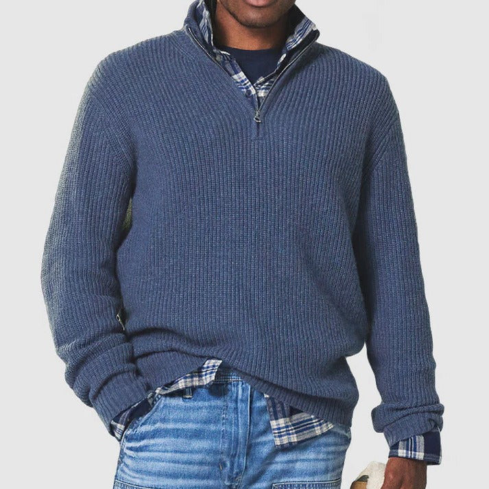 TrendAura Mens Half Zip Warm Sweater For Everyday Wear Classic Rib Knit With Clean Structured Look