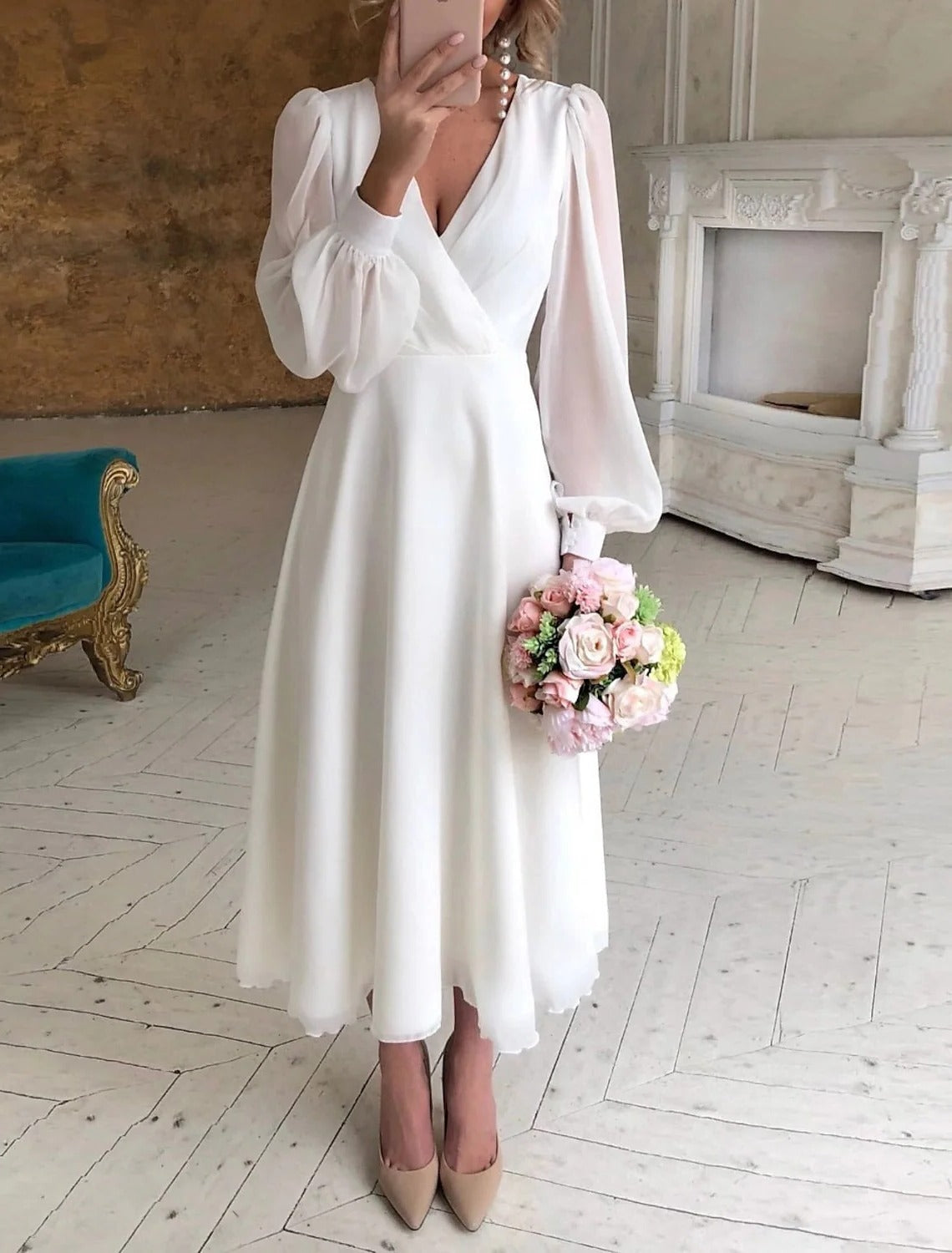 Women’s Midi Wedding Dress – TrendAura