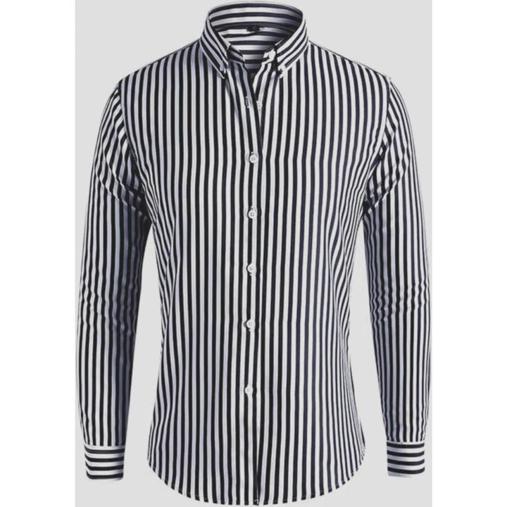 TrendAura Mens Classic Long Sleeve Striped Button Down Collar Shirt For Office And Casual Wear