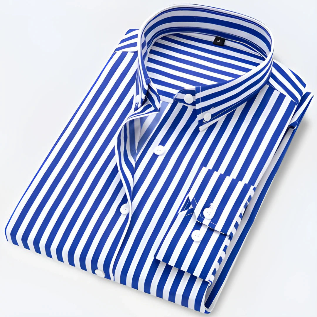 TrendAura Mens Classic Long Sleeve Striped Button Down Collar Shirt For Office And Casual Wear