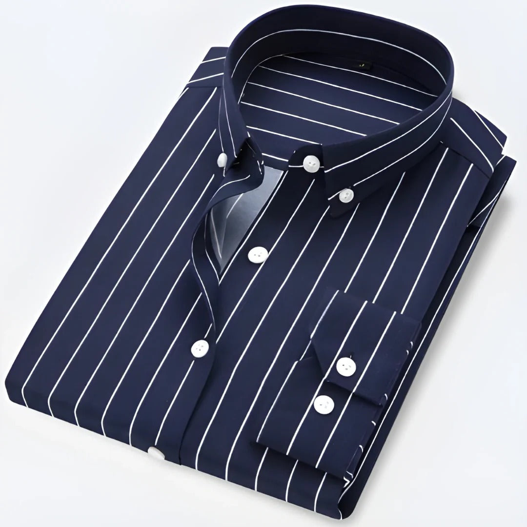 TrendAura Mens Classic Long Sleeve Striped Button Down Collar Shirt For Office And Casual Wear