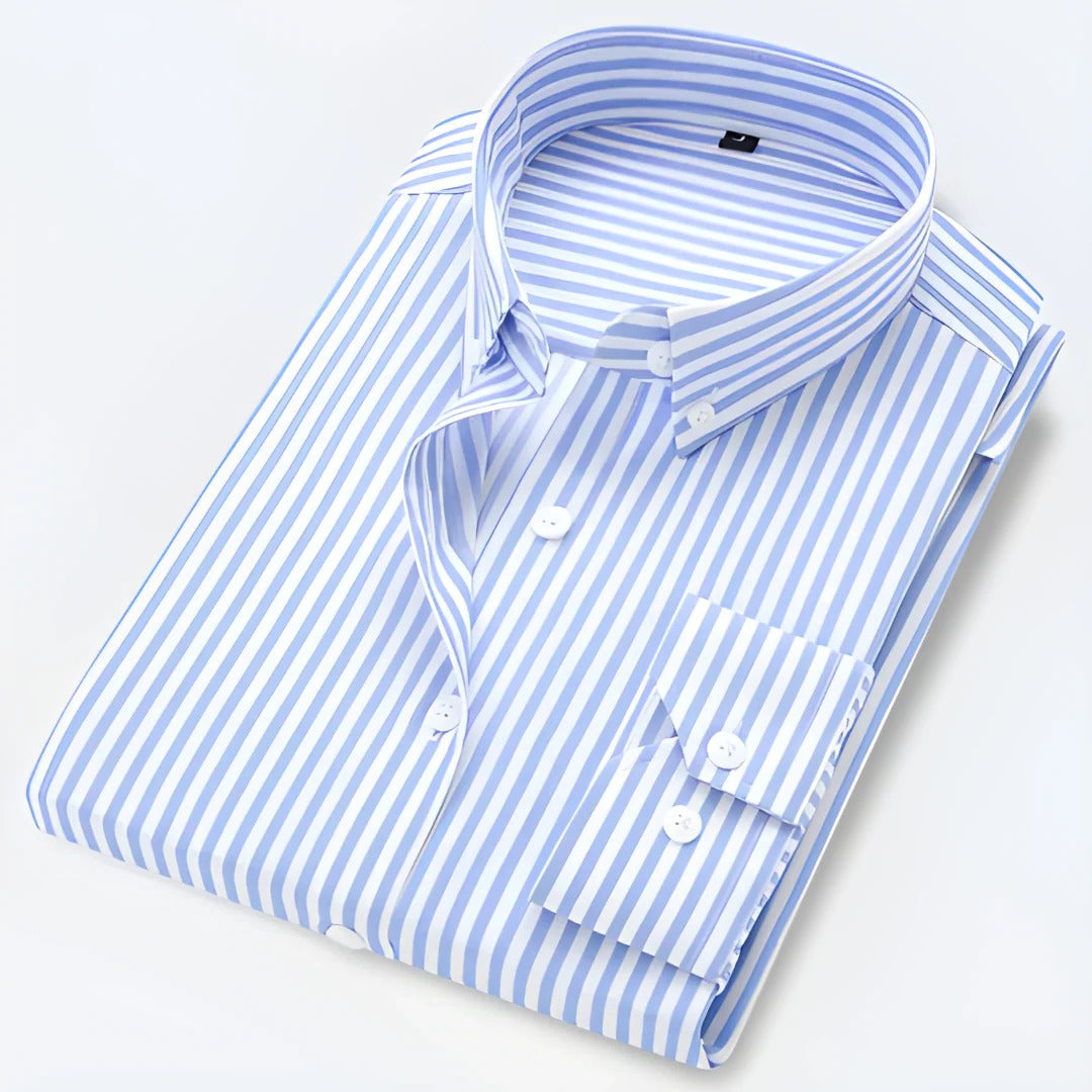 TrendAura Mens Classic Long Sleeve Striped Button Down Collar Shirt For Office And Casual Wear