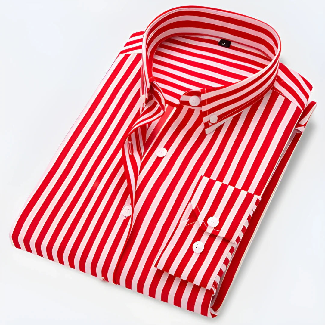 TrendAura Mens Classic Long Sleeve Striped Button Down Collar Shirt For Office And Casual Wear