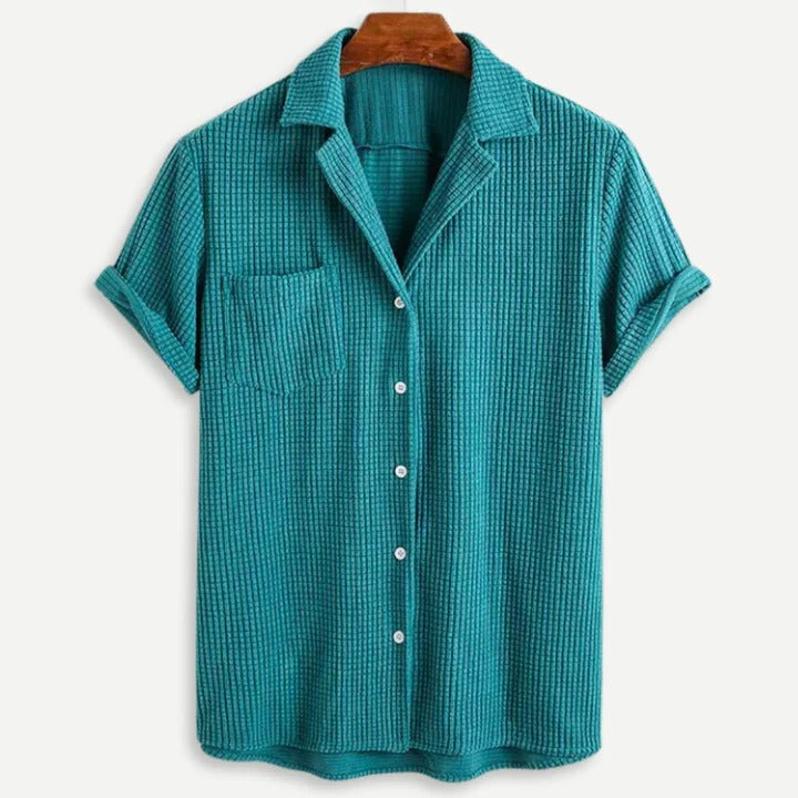 TrendAura Relaxed Waffle Knit Shirt For Men Lightweight Short Sleeve Button Front In Green
