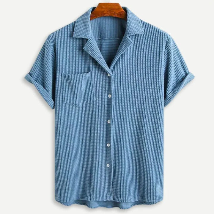 TrendAura Relaxed Waffle Knit Shirt For Men Lightweight Short Sleeve Button Front In Green