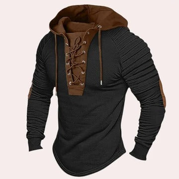 TrendAura Mens Lace Up Hooded Sweatshirt With Modern Lace Neckline For Everyday Comfort