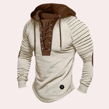TrendAura Mens Lace Up Hooded Sweatshirt With Modern Lace Neckline For Everyday Comfort