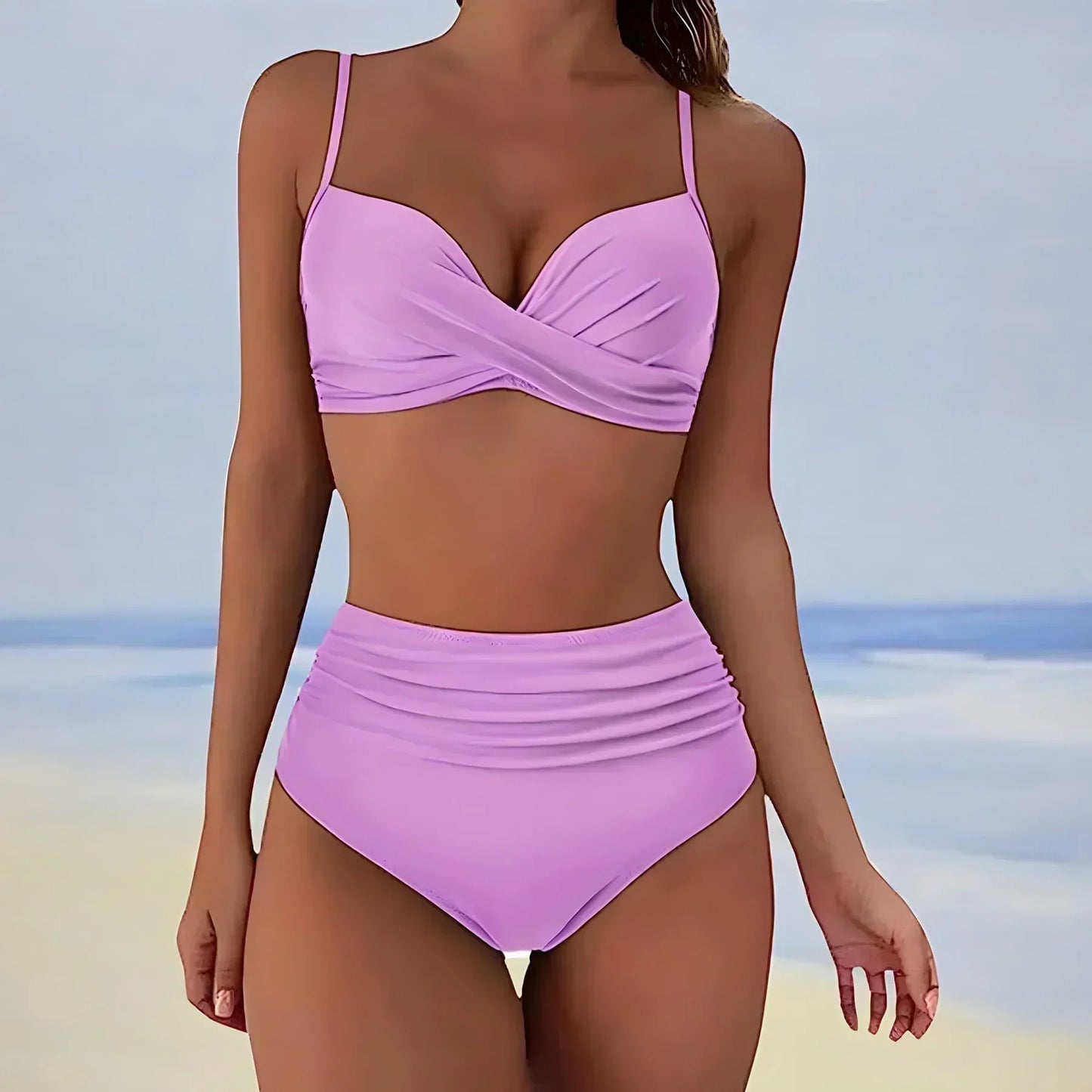 Women’s Bikini Bottom – High Waist – Ruched Sides – Stretch Fit – Full Coverage