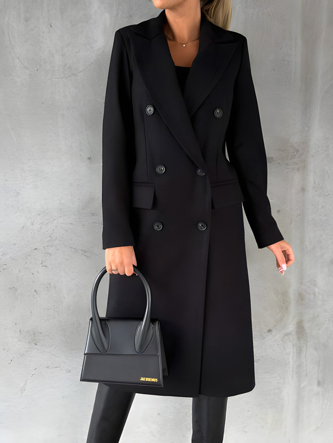 Women’s Overcoat – Wool Blend – Slim Fit – Double-Breasted – Long Length – Notch Lapel