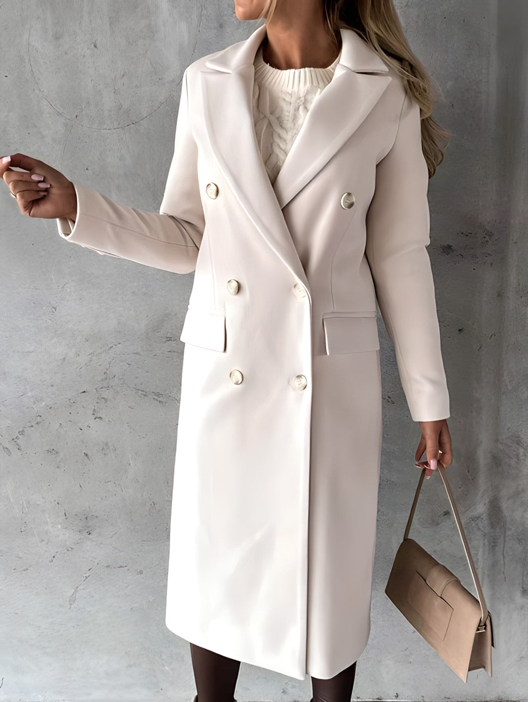 Women’s Overcoat – Wool Blend – Slim Fit – Double-Breasted – Long Length – Notch Lapel