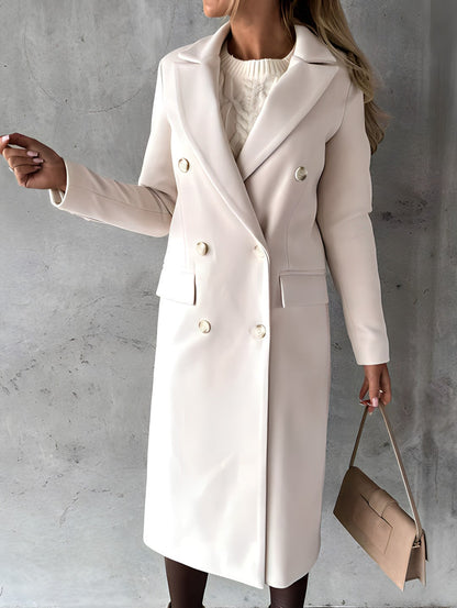 Women’s Overcoat – Wool Blend – Slim Fit – Double-Breasted – Long Length – Notch Lapel