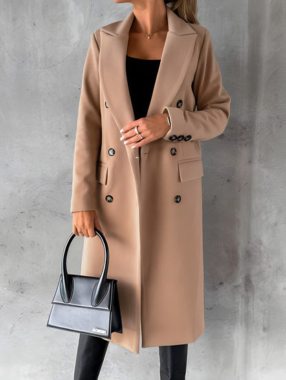 Women’s Overcoat – Wool Blend – Slim Fit – Double-Breasted – Long Length – Notch Lapel