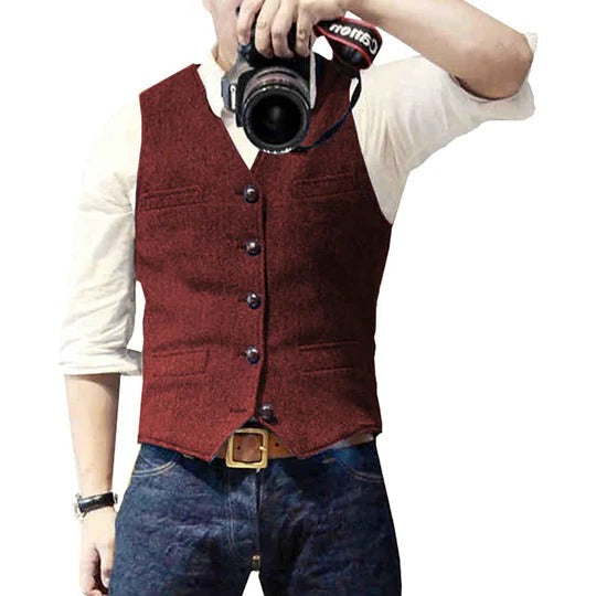 TrendAura Men's Denim Vest With Button Closure And Practical Pockets For Versatile Casual Layering
