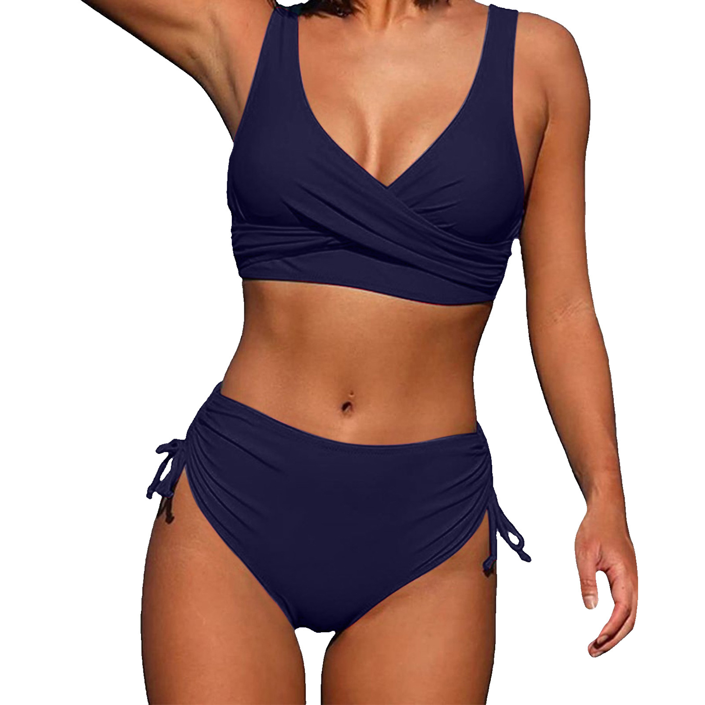 Women's High-Waisted Bikini with Adjustable Straps and Full Coverage