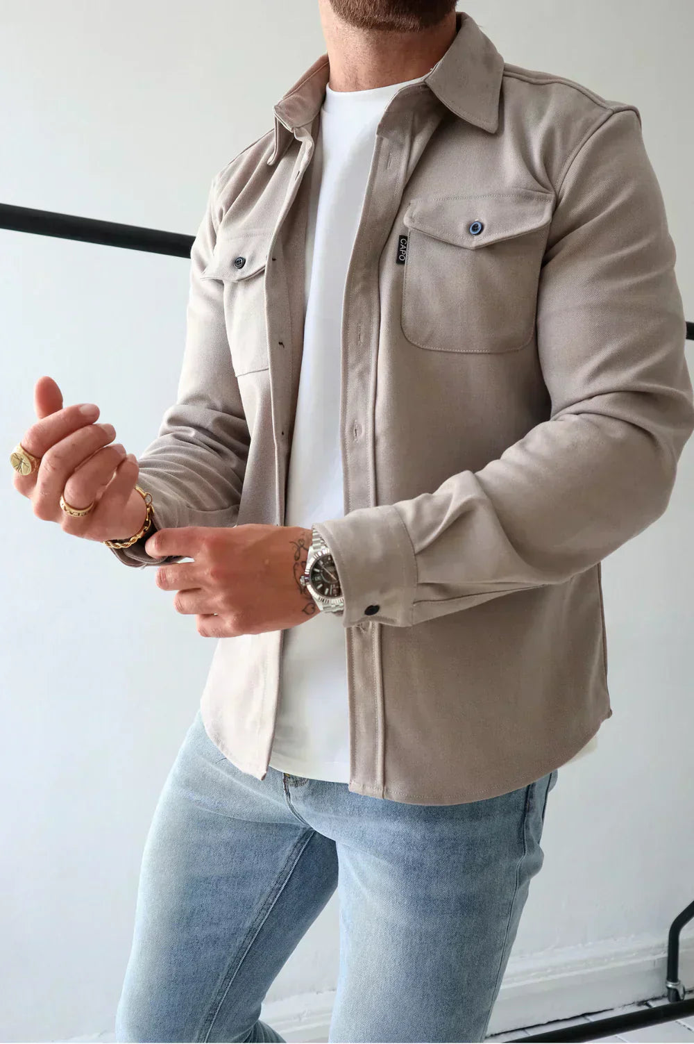 Mens Cotton Overshirt Relaxed Fit Long Sleeve Button Front Jacket For Layering Wear