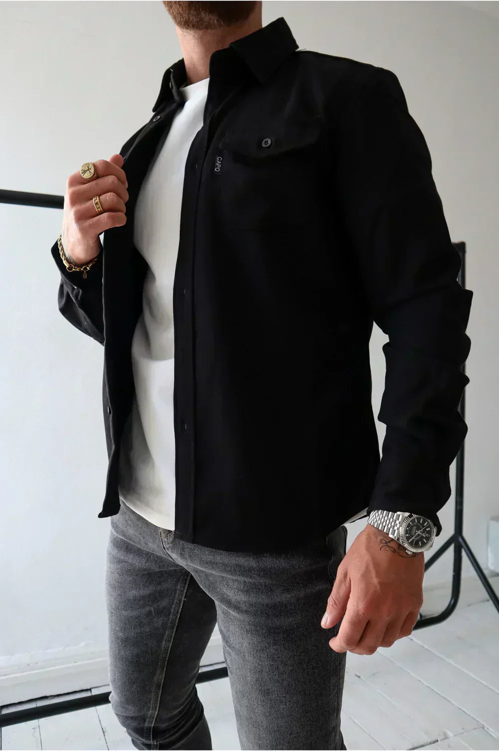 Mens Cotton Overshirt Relaxed Fit Long Sleeve Button Front Jacket For Layering Wear