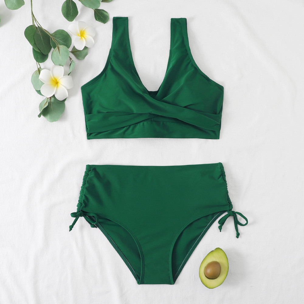 Women's High-Waisted Bikini with Adjustable Straps and Full Coverage