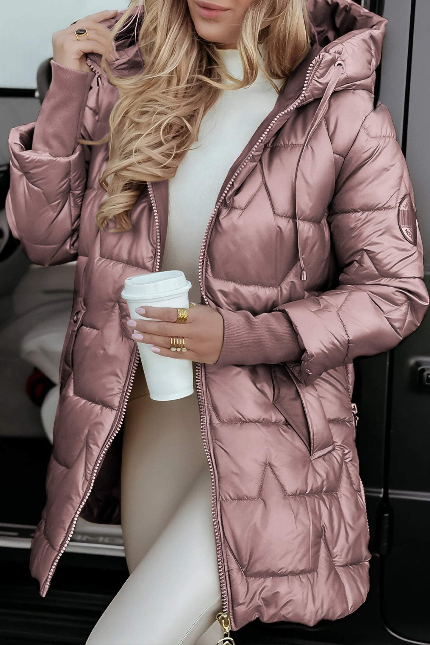 Women’s Puffer Coat - Synthetic Fill - Hooded - Mid-Thigh Length