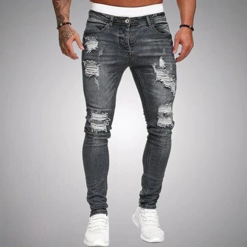 TrendAura Slim Fit Ripped Jeans Distressed Denim For Modern Casual Wear And Everyday Styling