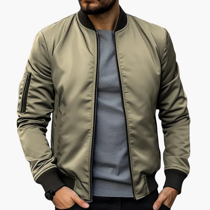 Men's Bomber Jacket With Modern Slim Fit And Lined Interior For Transitional Seasons