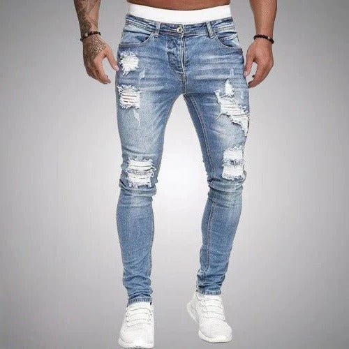 TrendAura Slim Fit Ripped Jeans Distressed Denim For Modern Casual Wear And Everyday Styling