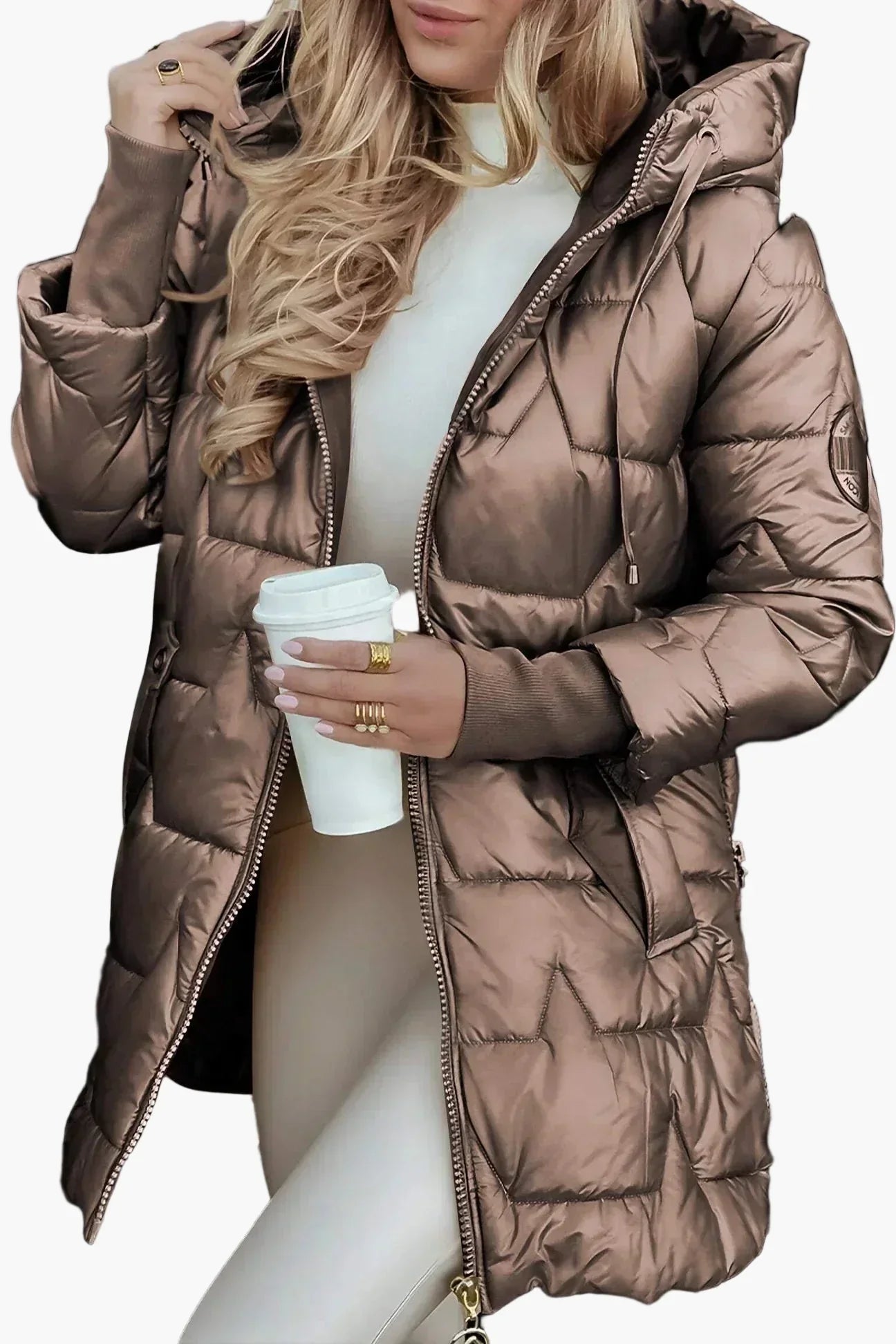 Women's quilted jacket with hood – Elegant autumn and winter coat for everyday and leisure use