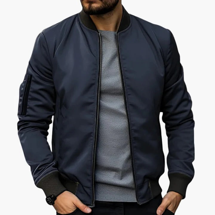 Men's Bomber Jacket With Modern Slim Fit And Lined Interior For Transitional Seasons