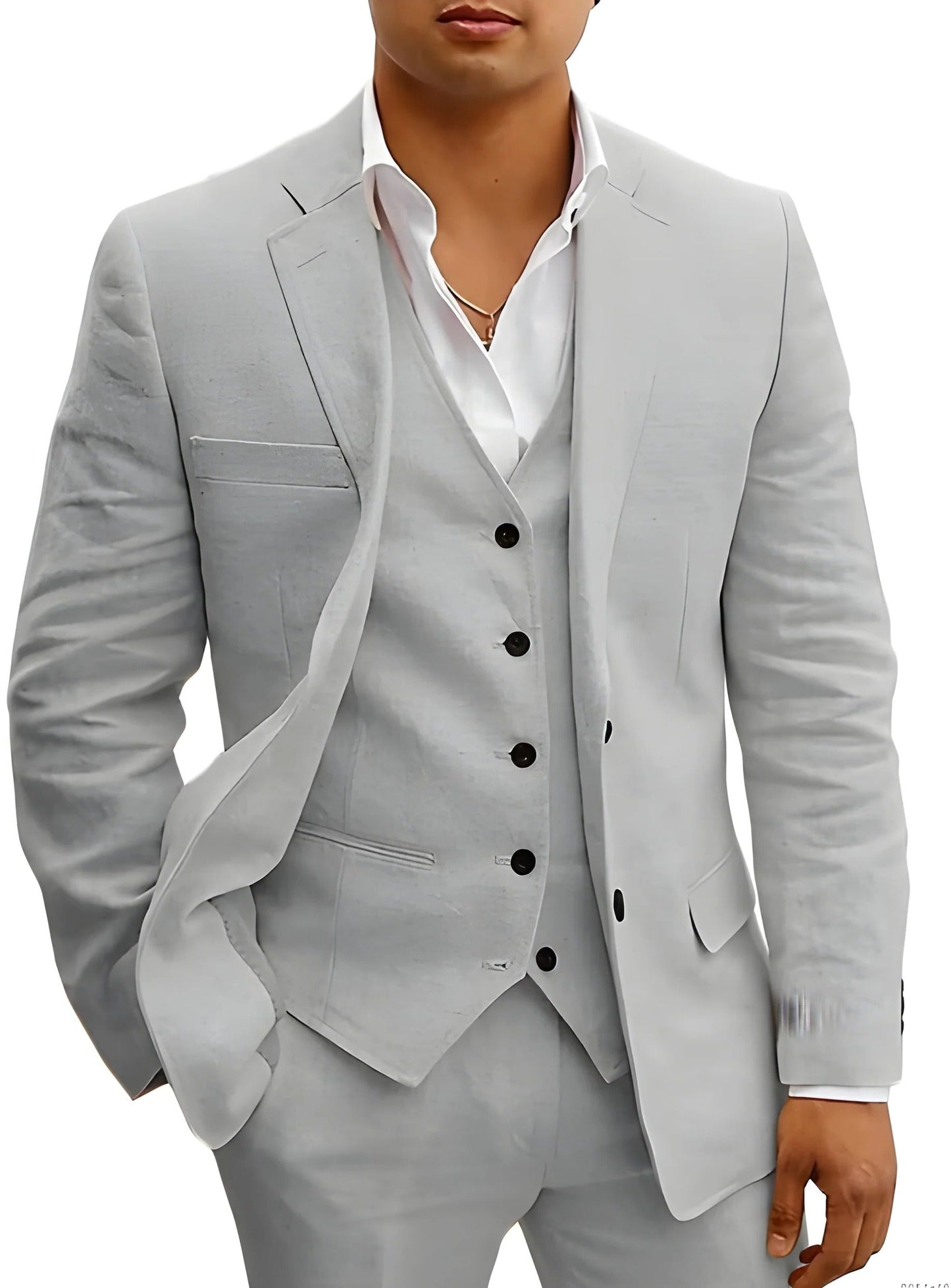 Men's Lightweight Three Piece Summer Suit Set Jacket Waistcoat And Trousers For Weddings Beach Parties