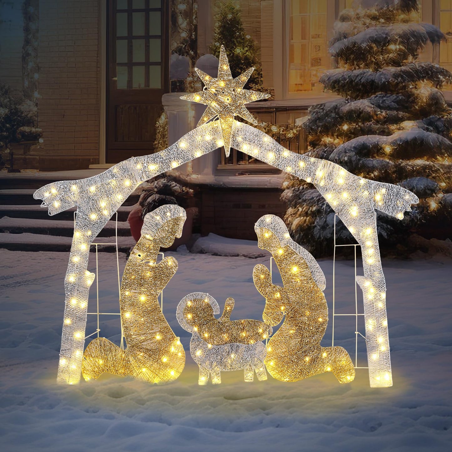 Outdoor Christmas Nativity Display Stand Weather Resistant PVC With Joseph Mary Baby Jesus Animals For Home