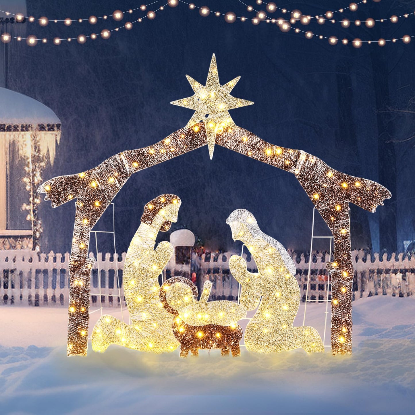 Outdoor Christmas Nativity Display Stand Weather Resistant PVC With Joseph Mary Baby Jesus Animals For Home