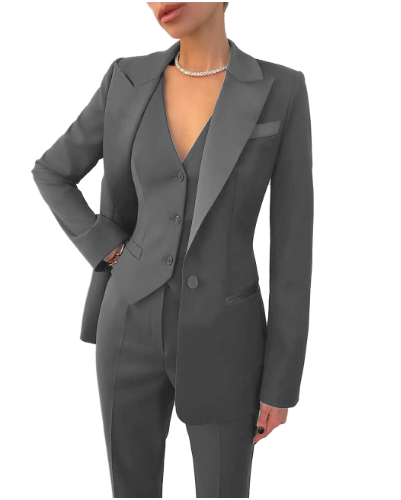 Women's Three Piece Suit Set With Elegant Blazer Vest And Tailored Pants For All Seasons